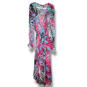 ACEVOG Floral Tropical Sheer Maxi Long Sleeve Dress XXL
